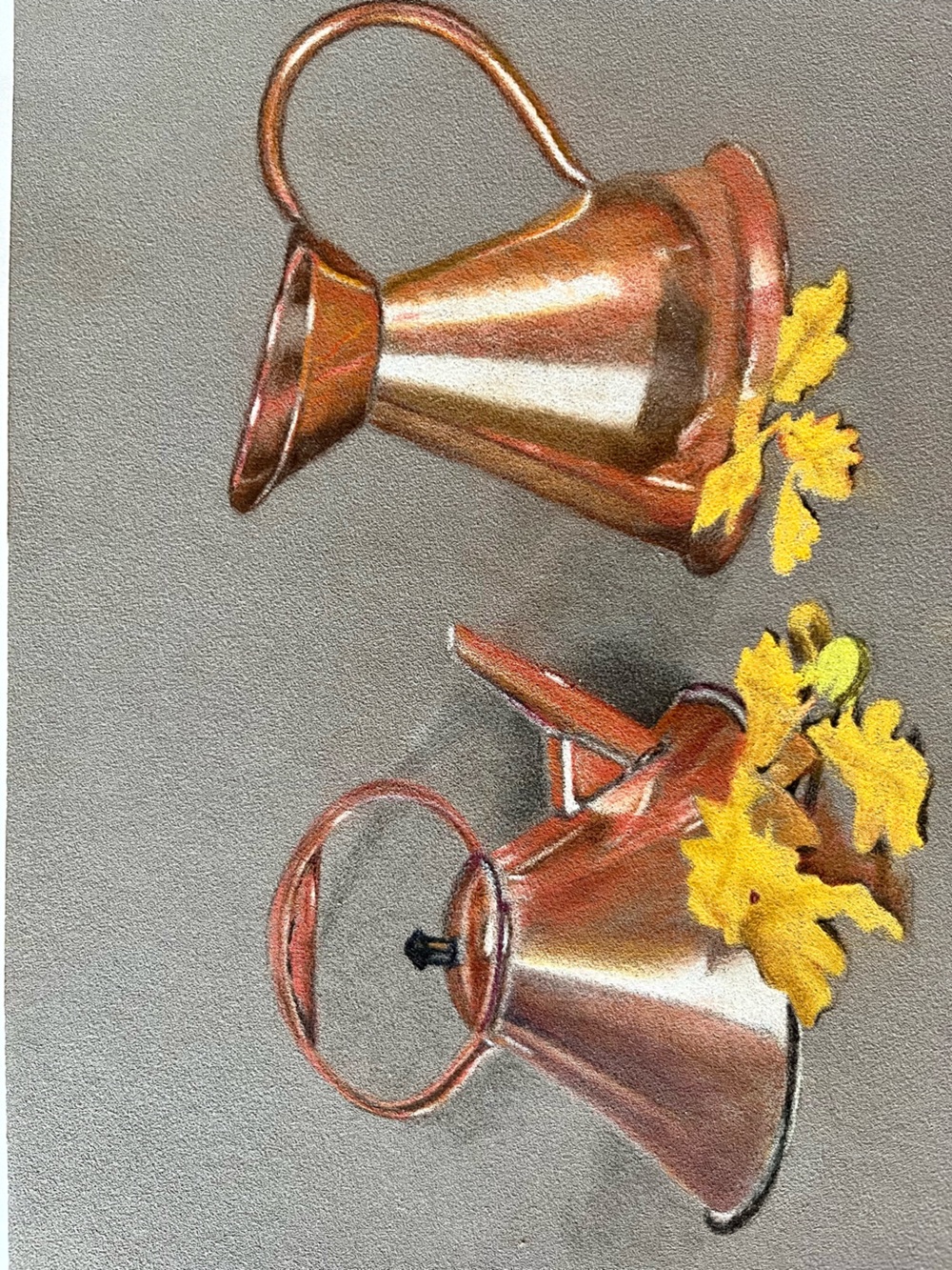 Original artwork 11x7.5” - pencil on pastelmat. Copper Pot and Pitcher
